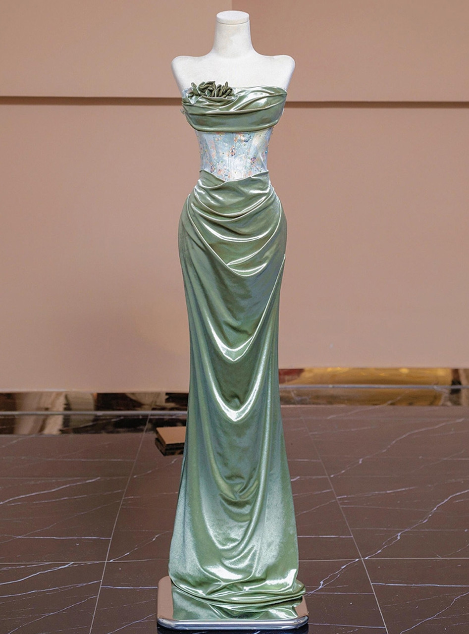 Sexy Green Strapless Pleats Prom Dress Mermaid Evneing Dress cc1602
