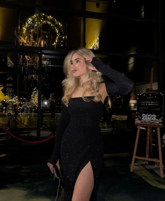 Sexy Black Prom Dress Sequin Slit Sheath Birthday Party Dress With Gloves cc2360