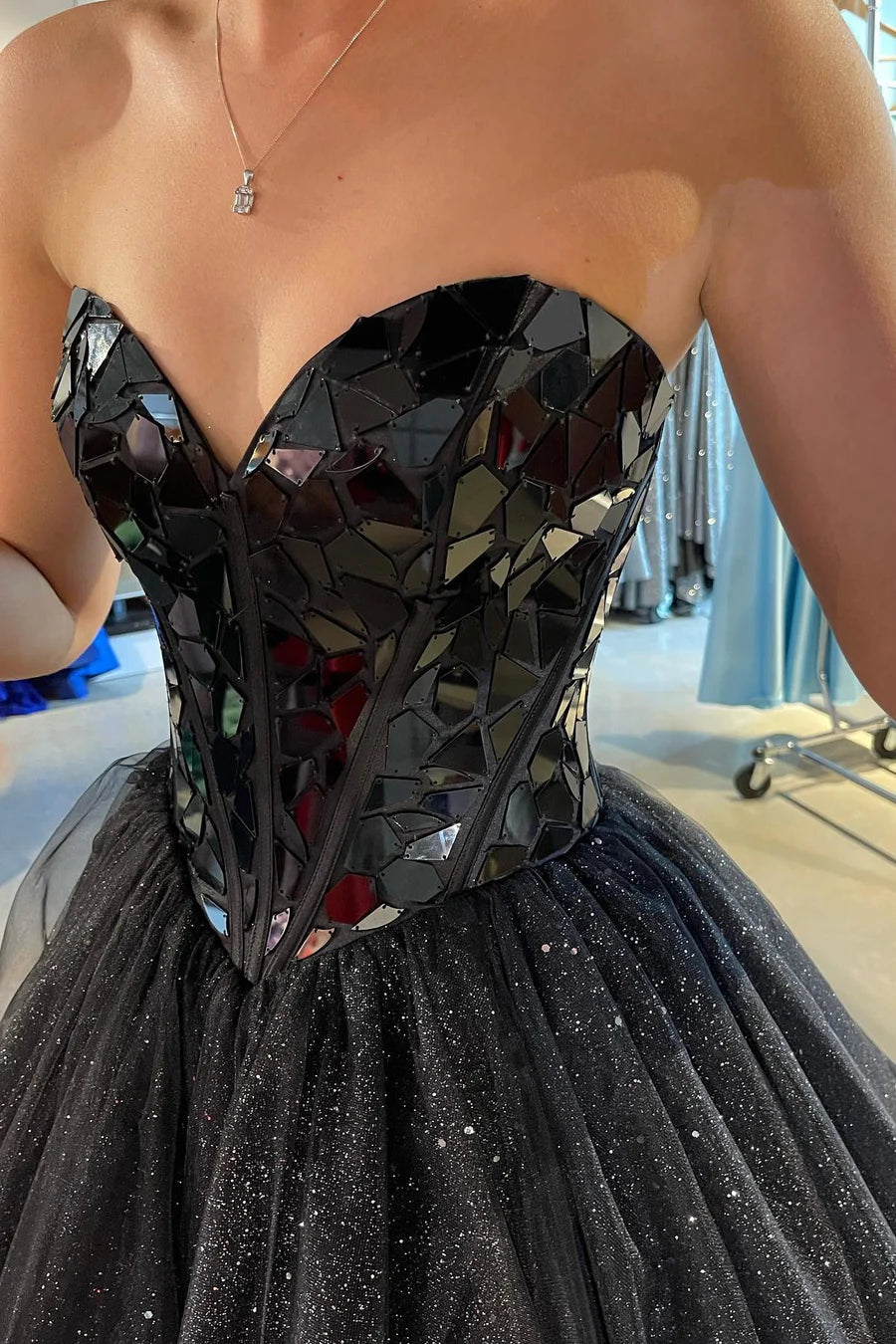 Black sweetheart tulle long prom dress black tulle formal dress C221