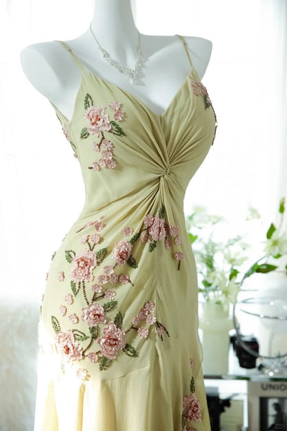 Fashion Spaghetti Straps Appliques Beaded Green Chiffon Homecoming Dress Graduation Dress cc3036