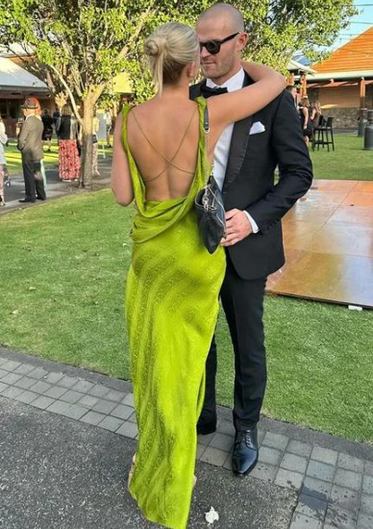 Chic Print Long Prom Dress Sexy Backless Evening Dress cc1408