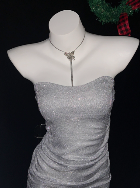 Simple Strapless Silver Sheath Short Homecoming Dress Cocktail Dress cc3279