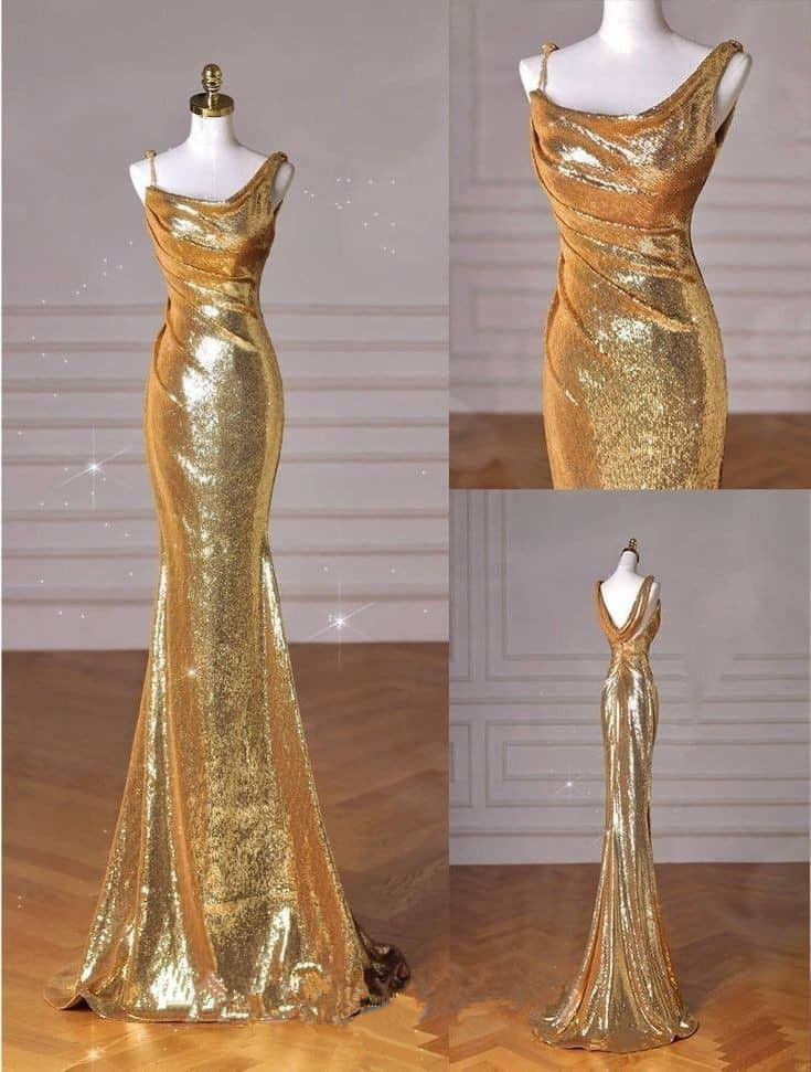 Glitter Gold Sequins Mermiad Prom Dress Long Party Evening Gown cc2037