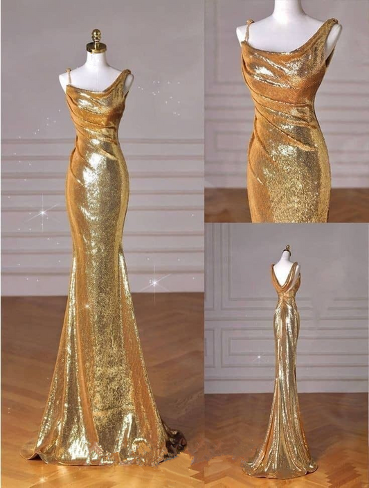 Glitter Gold Sequins Mermiad Prom Dress Long Party Evening Gown cc2037