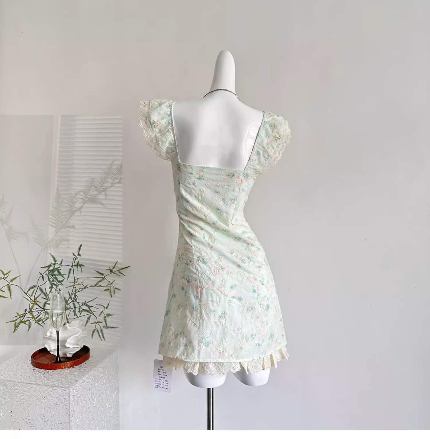 Sweet Floral Mint Green A-Line Short Dress Birthday Dress cc3058