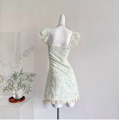 Sweet Floral Mint Green A-Line Short Dress Birthday Dress cc3058