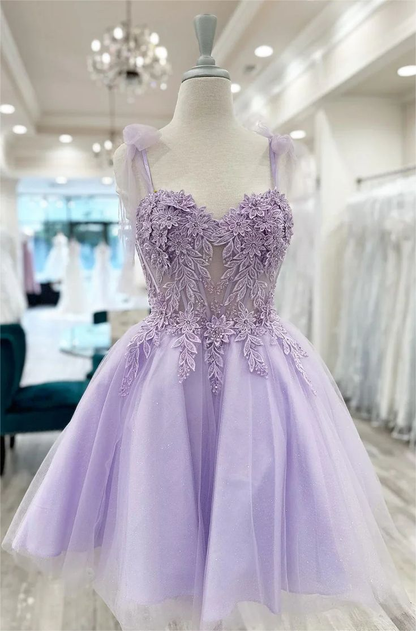 Pretty A-Line Lilac Appliques Beaded Sweetheart Short Homecoming Dress Prom Dress cc1779