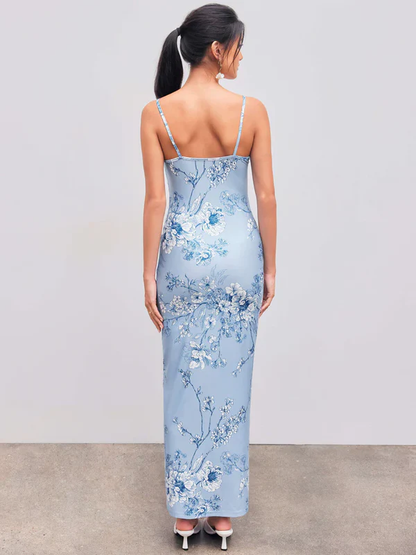 Unique Mermaid Blue Print Prom Dress Long Party Evening Dress cc1653
