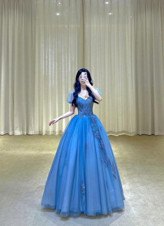 A-line Blue Tulle Prom Dress,Blue Princess Dress,Fairy Dress  cc944
