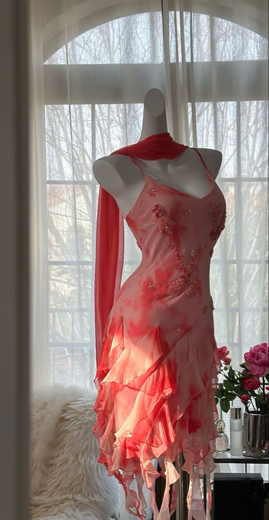 Sexy Spaghetti Straps Chiffon Ruffles Beaded Mini Homecoming Dress cc3040