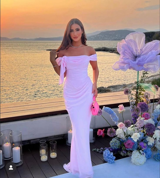 Elegant Pink Off The Shoulder Sheath Long Prom Dress Evening Dress cc2306
