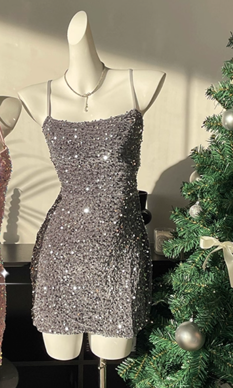 Sexy Backless Halter Sequin Cocktail Dress Black Sheath Short Party Dress Homecoming Dress cc3278