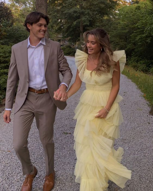 Cute Yellow Layered Tulle Long Prom Dress Formal Party Evening Gown cc1948