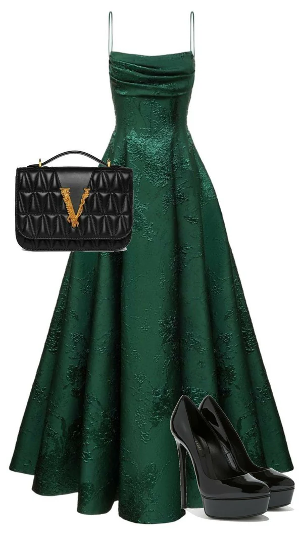 Emerald Green Spaghetti Straps Prom Dress A-line Evening Dress  cc349