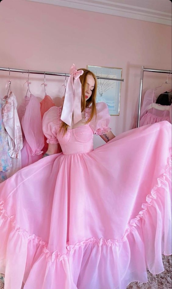 Vintage Pink A-line Prom Dress,Pink Birthday Party Dress  cc1339
