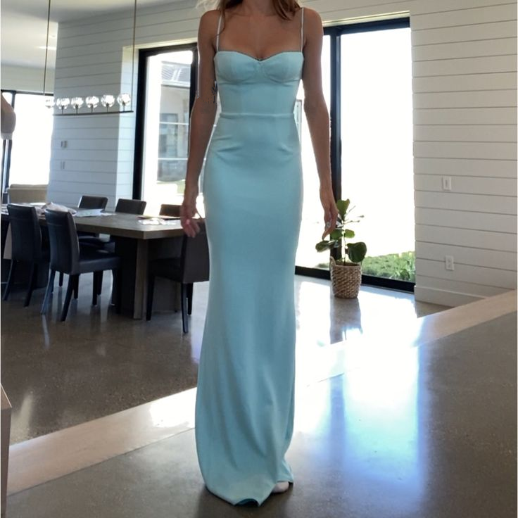 Elegant Blue Spaghetti Straps Sheath Evening Dress,Long Party Prom Dress cc2710