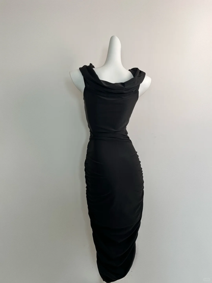 Sexy Black Sheath Pleated Party Dress Cocktail Dress cc3077