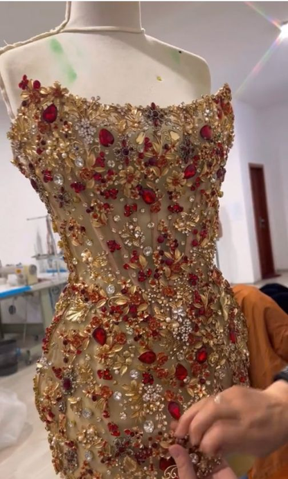 Gorgeous Sheath Strapless Sequin Beaded Gold Formal 8th Grade Homecoming Dress Mini Cocktail Dress cc3434