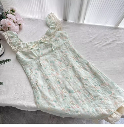Sweet Floral Mint Green A-Line Short Dress Birthday Dress cc3058
