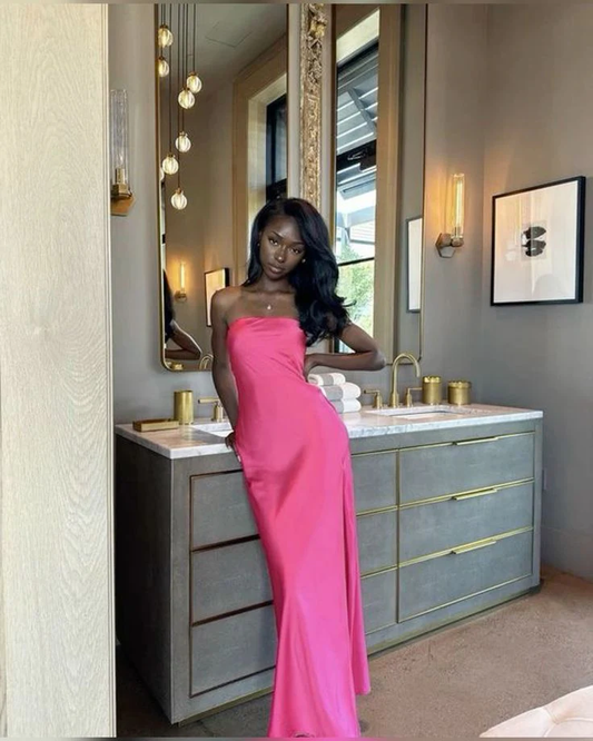 Strapless Hot Pink Long Sheath Prom Dress Evening Dress cc1525