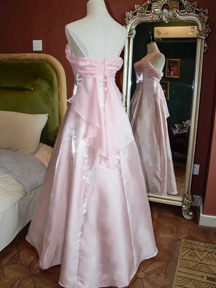 Sweet Pink Satin A Line Evening Dress Elegant Prom Party Dress cc1484