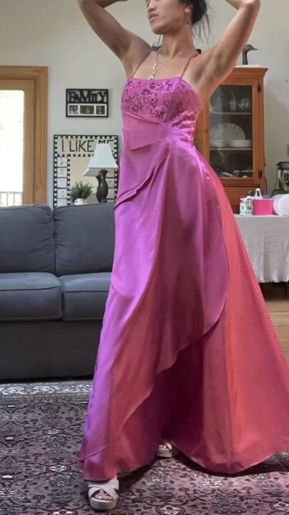Spaghetti Straps Pink Long A Line Beaded Evening Dress Formal Prom Gown cc1426