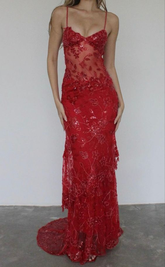 Gorgeous Red Lace Beading Mermaid Evening Dress  Party Prom Dress cc1590