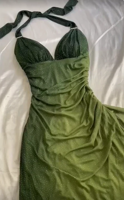 Charming Halter Ombre Green Chiffon Long Prom Dress Party Evening Gown cc1399