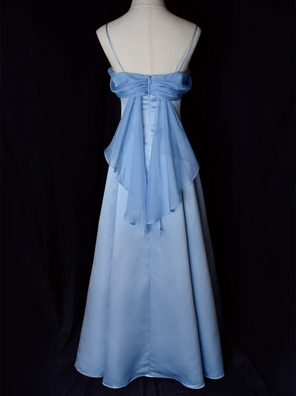 Elegant Blue Spaghetti Straps Long Party Dress A Line Prom Dress cc1479