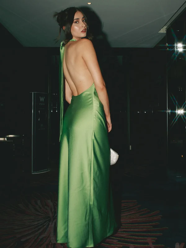 Simple Halter Green Satin Backless Evening Dress,Long Party Prom Dress cc2697