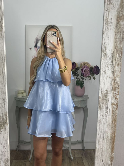 Sexy Halter Blue Organza Layered Homecoming Dress A Line Cocktail Dress cc2556