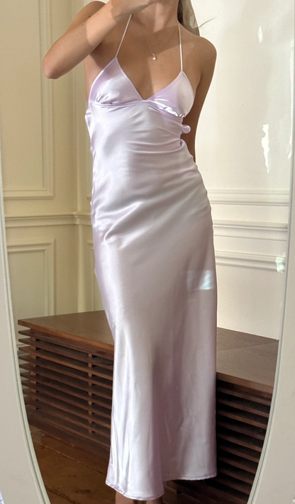 Sexy Backless Spaghetti Straps Party Evening Dress Lavender Prom Dress cc1606