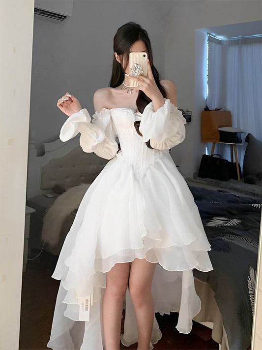 White Tea Break Dress, Tulle Prom Dress Fairy Dress For Women, Victorian Dress, Graduation Dress cc1081