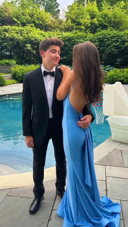Sexy Blue Mermaid Prom Dresses,Open Back Long Evening Dress cc1308