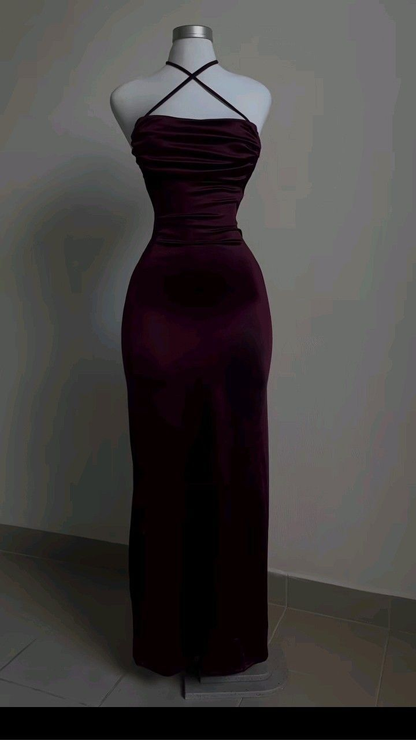 Sexy Burgundy Halter Backless Prom Dress Sheath Party Evening Dress cc2021