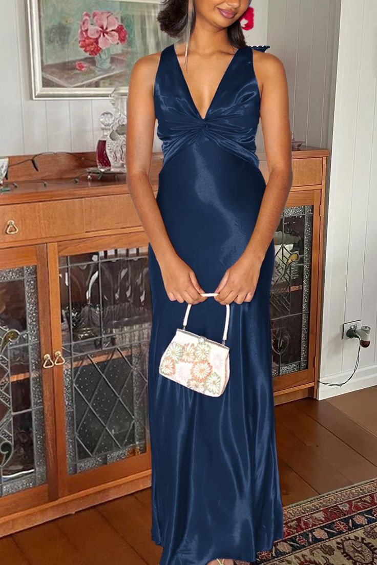 Vintage Olive Green V Neck Satin Long Prom Dress Evening Dress cc2718