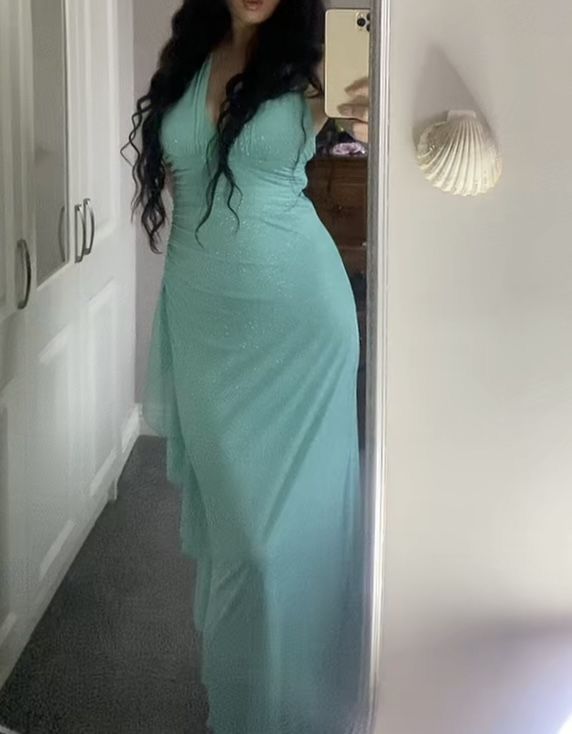 Sexy V Neck Mint Green Sequin Mermaid Evening Dress  Long Party Prom Dress cc2144