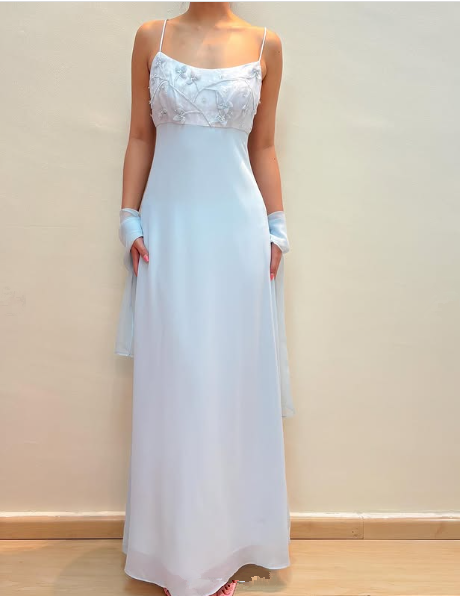 Pretty Light Blue Chiffon Applique Evening Dress,Straps Party Prom Gown cc2573