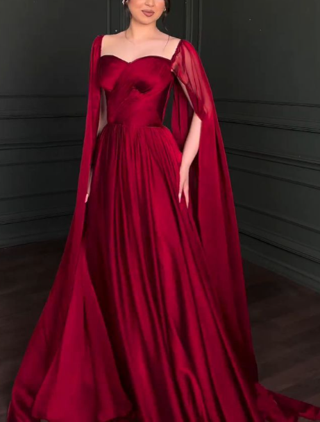 Sexy Burgundy Satin Chiffon Evening Dress A Line Long Party Prom Dress cc1882