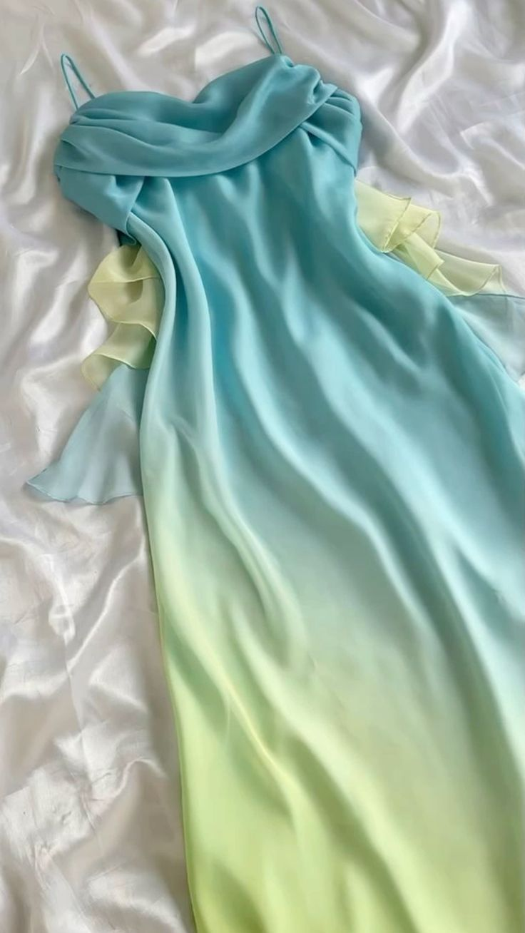 Classy Sheath Ombre Blue Long Chiffon Prom Dress Spaghetti Straps Evening Dress cc2070