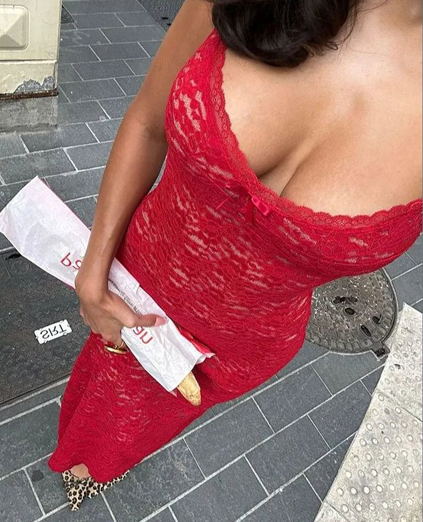 Sexy Red Lace Sheath Prom Dress Spaghetti Straps Party Evening Dress cc1811