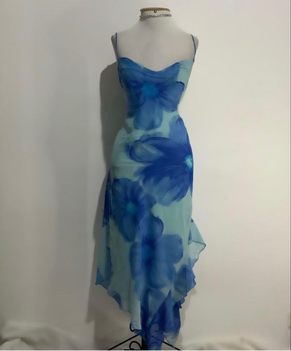 Chic Blue Print Chiffon Prom Dress Party Evening Dress cc1777