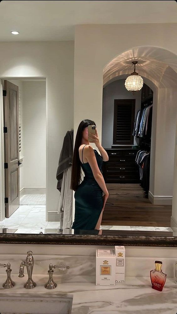 Simple Green Slit Prom Dress Spaghetti Straps Party Evening Dress  cc1673