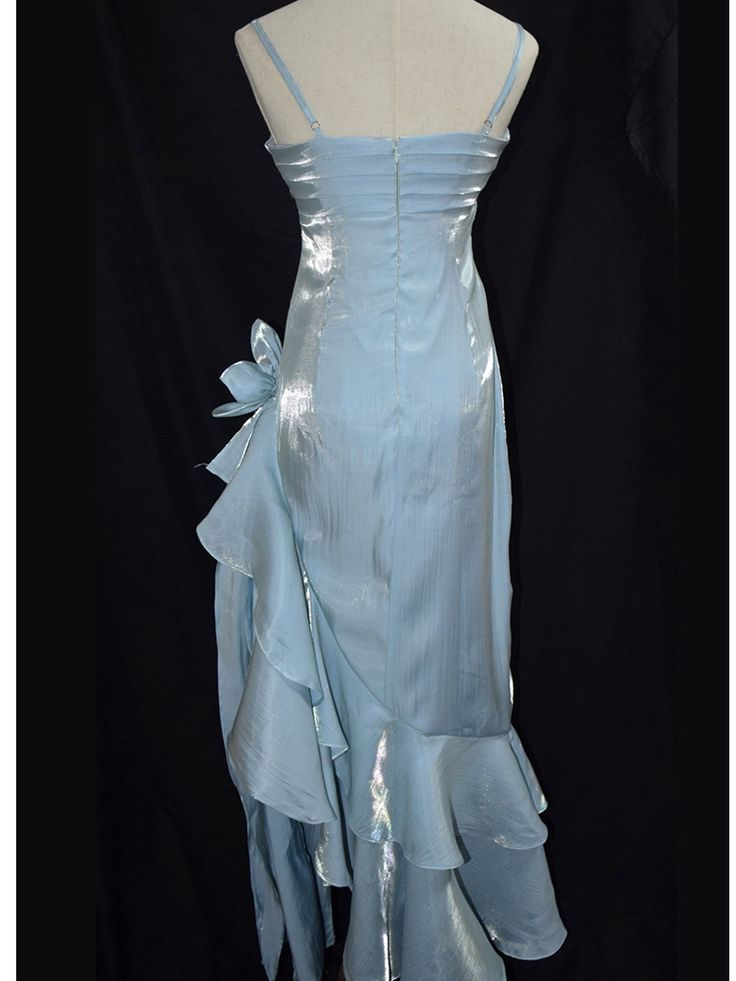 Charming Baby Blue Vintage Floral Dress Asymmetrical Hem Prom Dress Party Gown cc1454