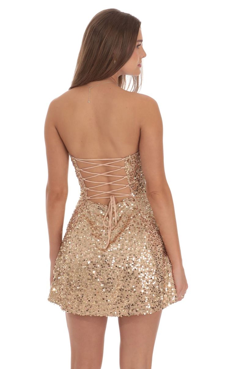 Gorgeous Gold Strapless Sequined A-Line Birthday Party Homecoming Dress cc4096