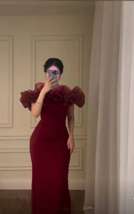 Burgundy Off The Shoulder Sheath Sexy Evening Dress Long Prom Party Dress cc1713
