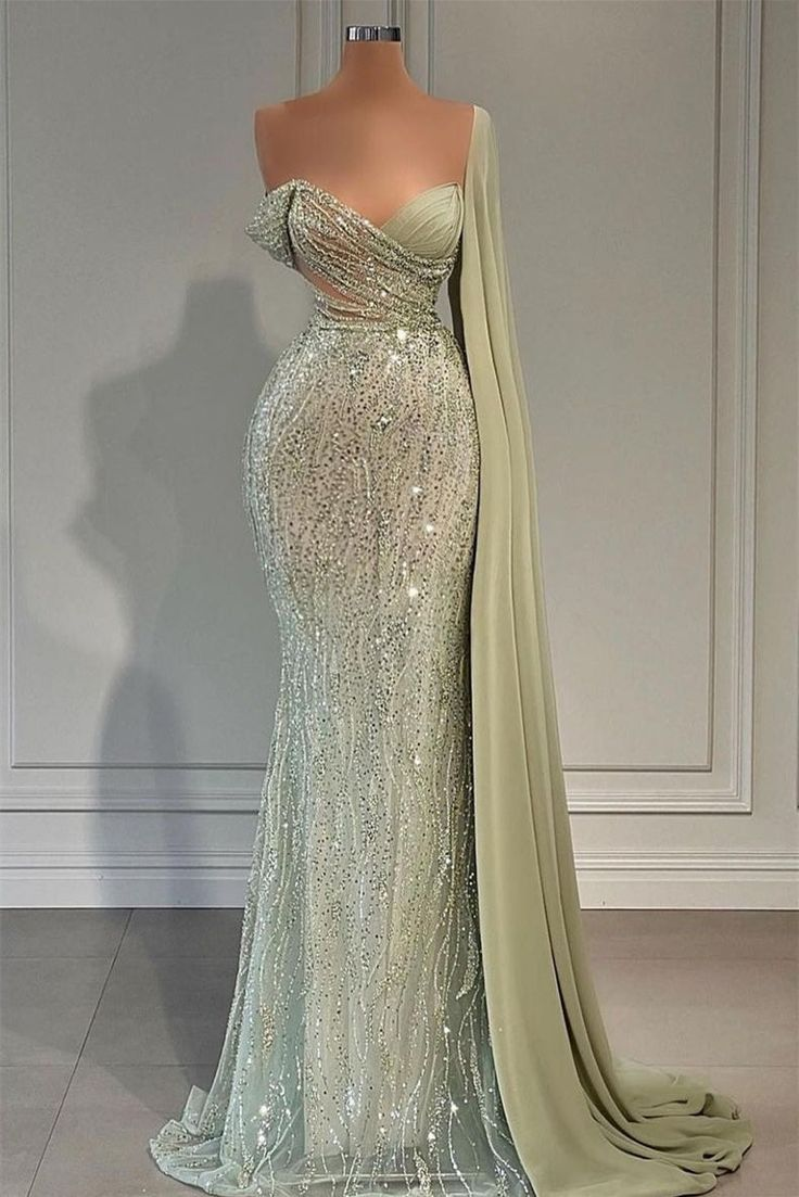 Luxurious Sweetheart Strapless One Shoulder Sequined Floor-length Mermaid Prom Dress Evening Dress cc1692