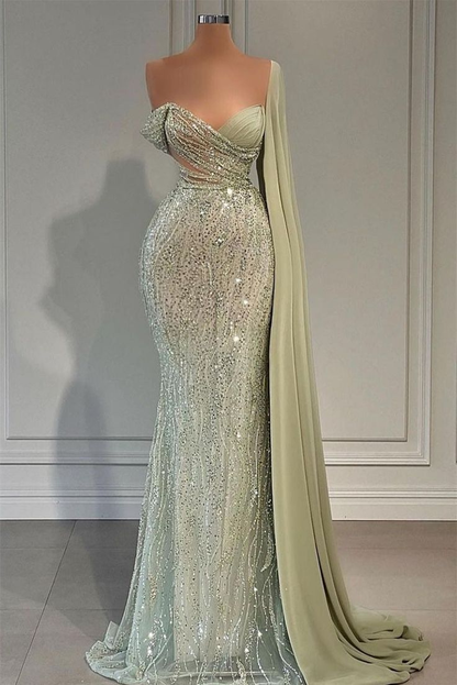 Luxurious Sweetheart Strapless One Shoulder Sequined Floor-length Mermaid Prom Dress Evening Dress cc1692