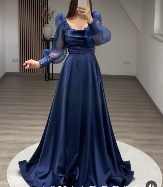 Elegant A-line Puffy Sleeves Prom Dress, Evening Dress cc1139