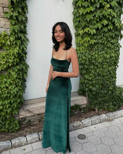 Vintage Green Slit Side Velvet Evening Dress Long Party Dress cc1914